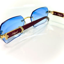 Sehgal Woodcut glasses - gold plated - Blue shade - Gold / Woodgrain frame