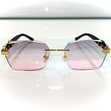 Sehgal Woodcut glasses - gold plated - Pink shade - Gold / Woodgrain Frame