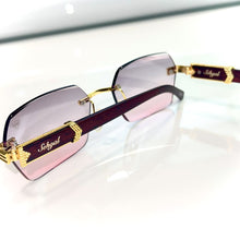 Sehgal Woodcut glasses - gold plated - Pink shade - Gold / Woodgrain Frame