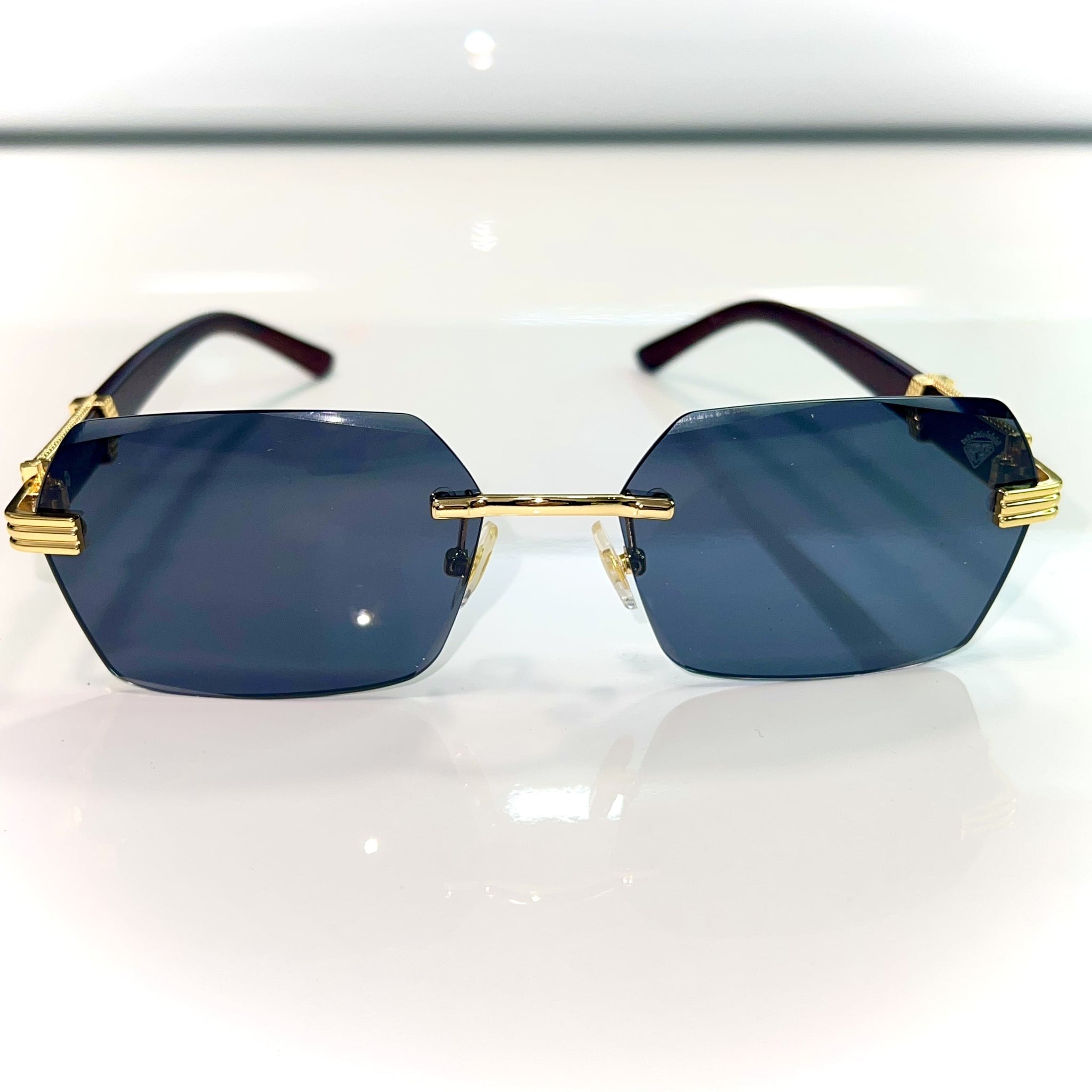 Sehgal Woodcut Glasses - 14k gold plated - Black shade - Gold / Woodgrain frame
