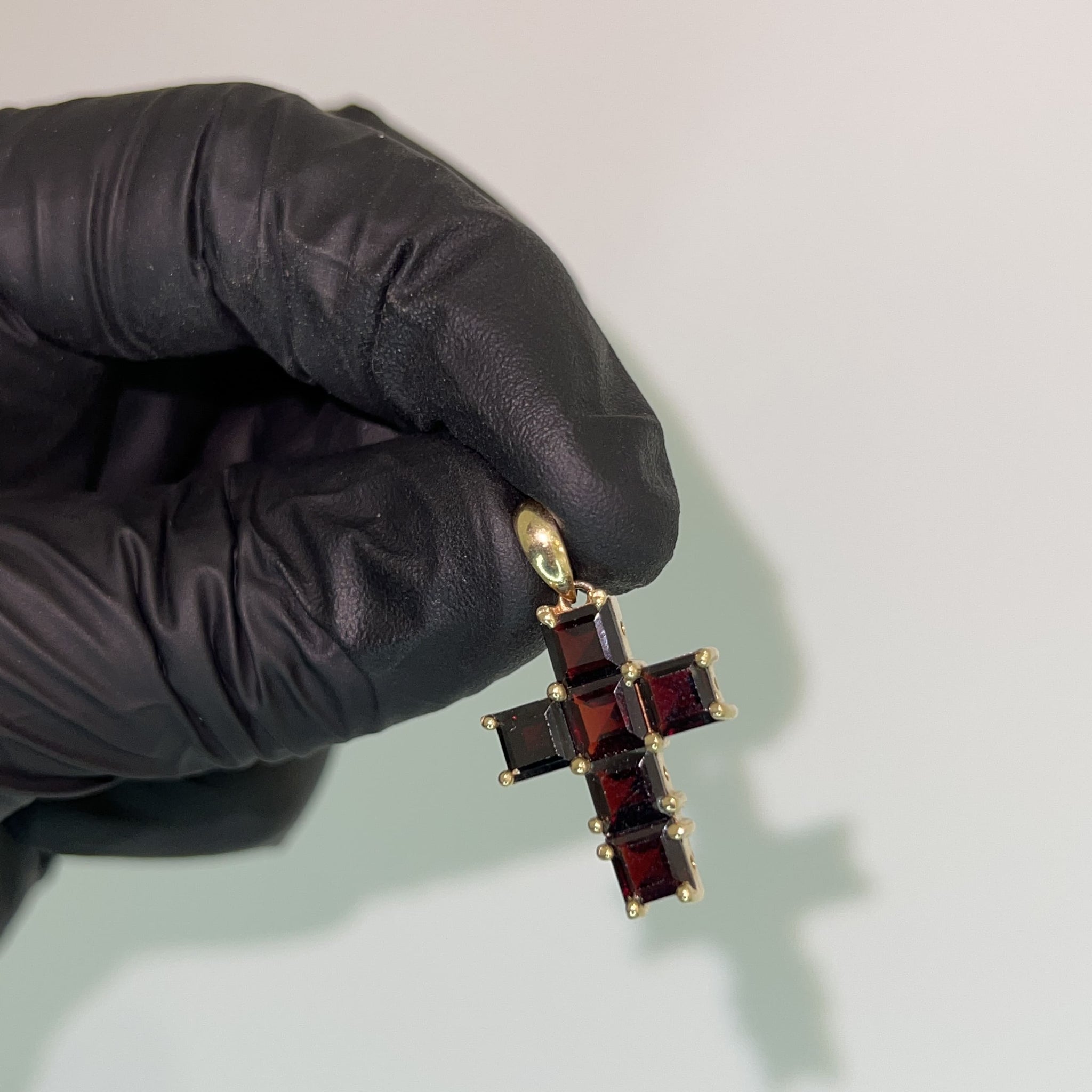 Red Stone Cross Pendant - 14 carat gold