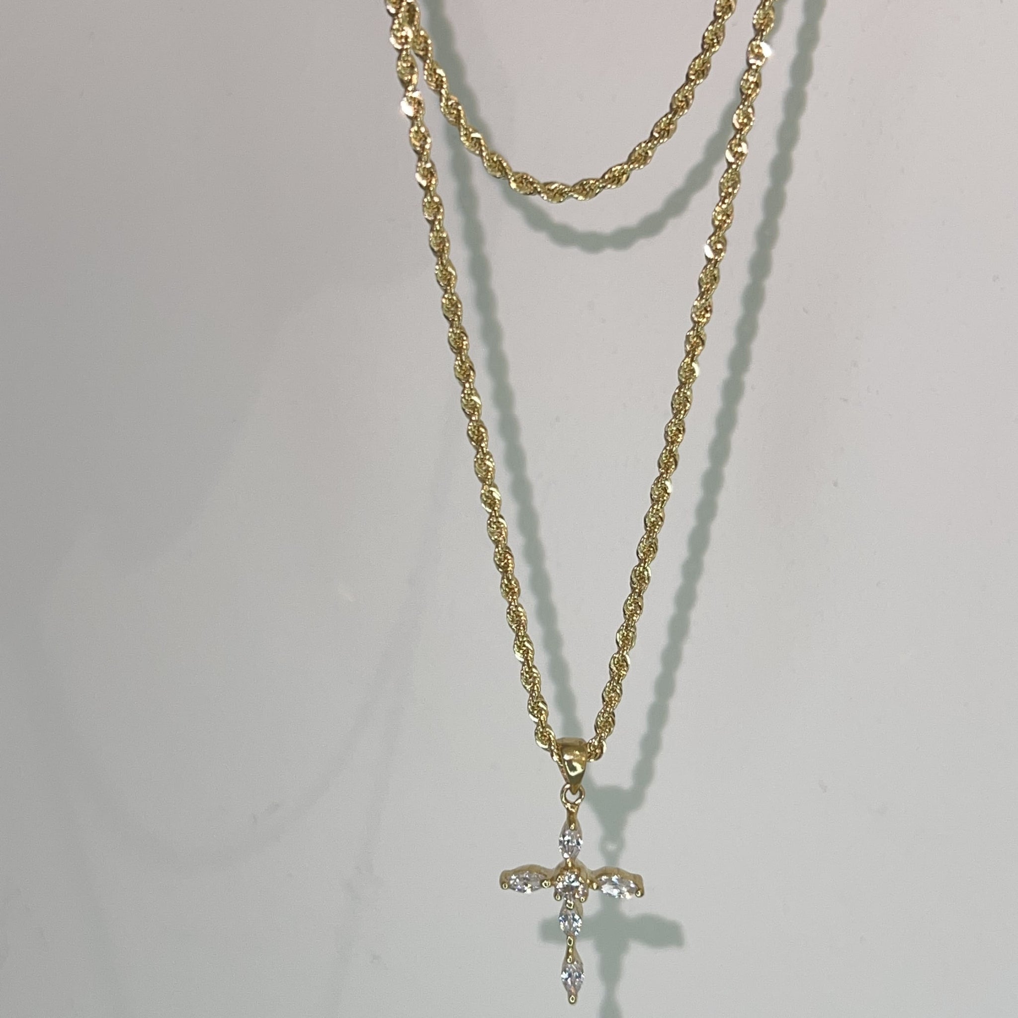 Rope chain + Cross pendant - 14 carat gold - 2.2mm / 60cm